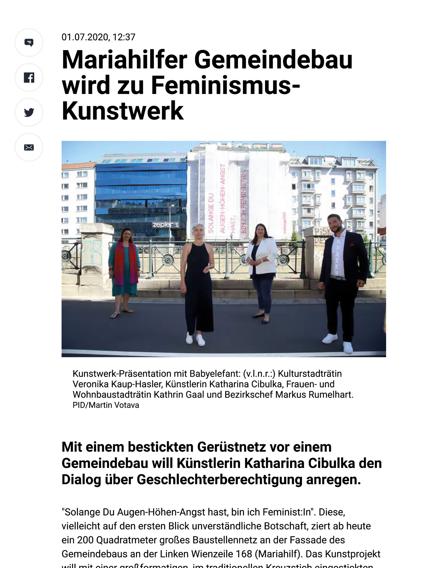 Heute – Mariahilfer Gemeindebau wird zu Feminismus Kunstwerk – 01/07/20